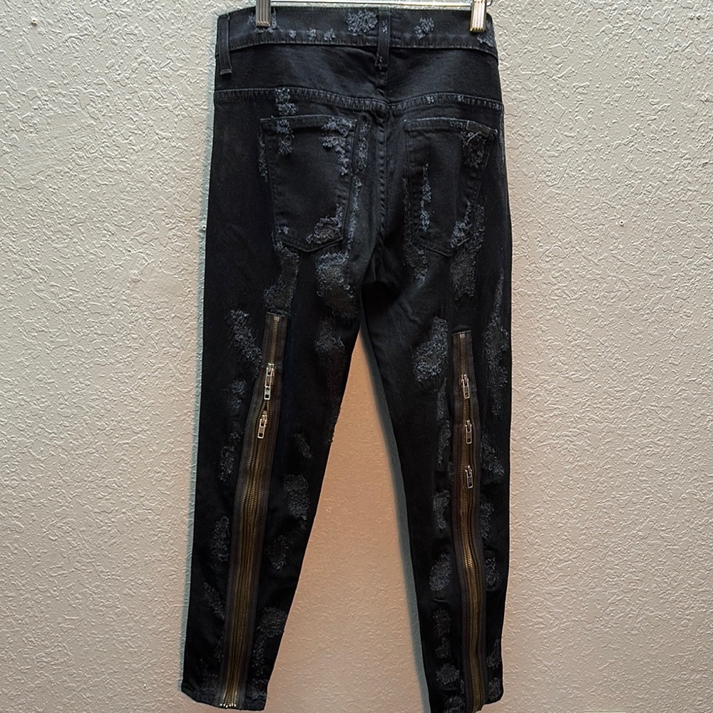 HUDSON Black Distressed Jeans with Multiple Zipper Details size 28